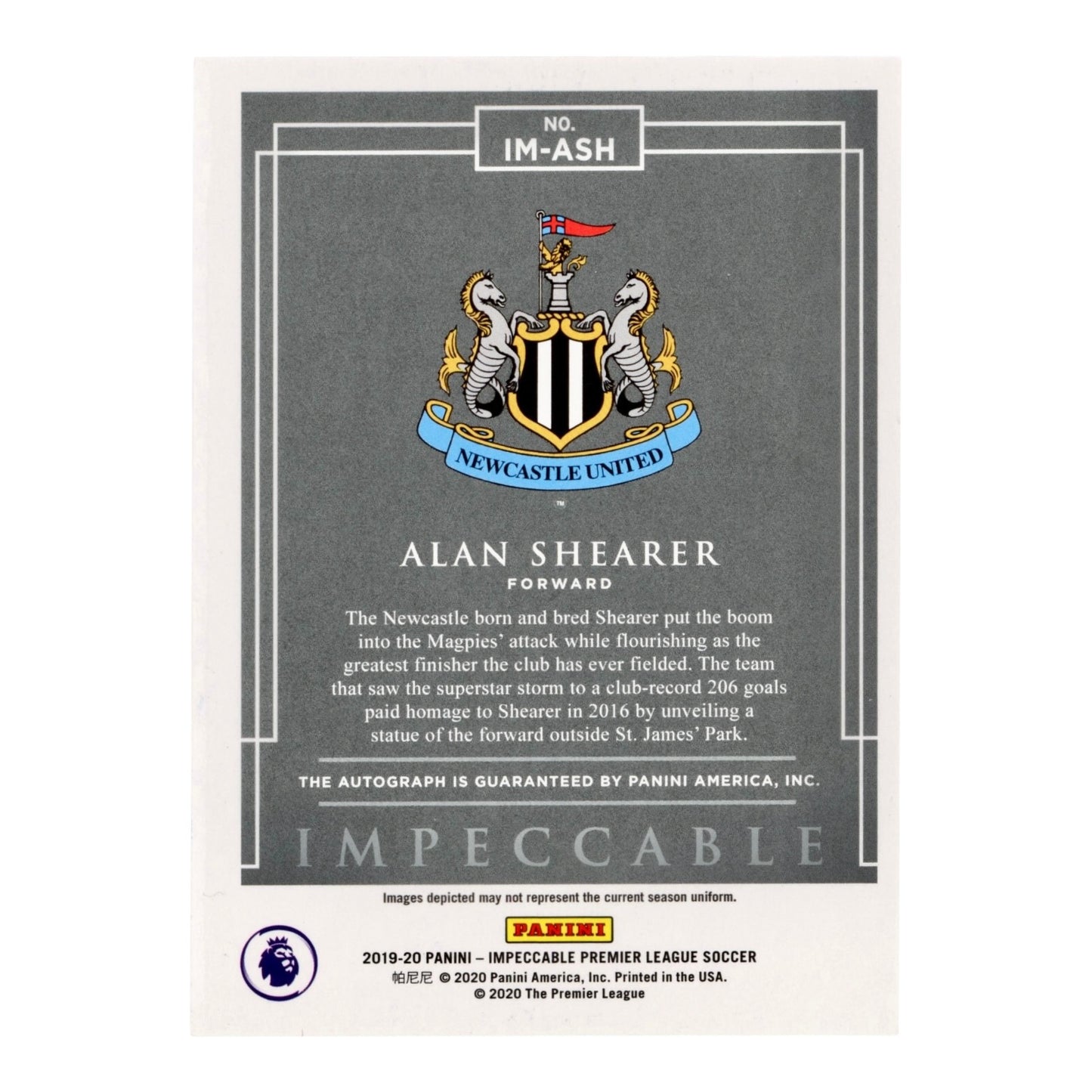Alan Shearer 2019-20 Impeccable Immortal Ink Auto 40/99 #IM-ASH