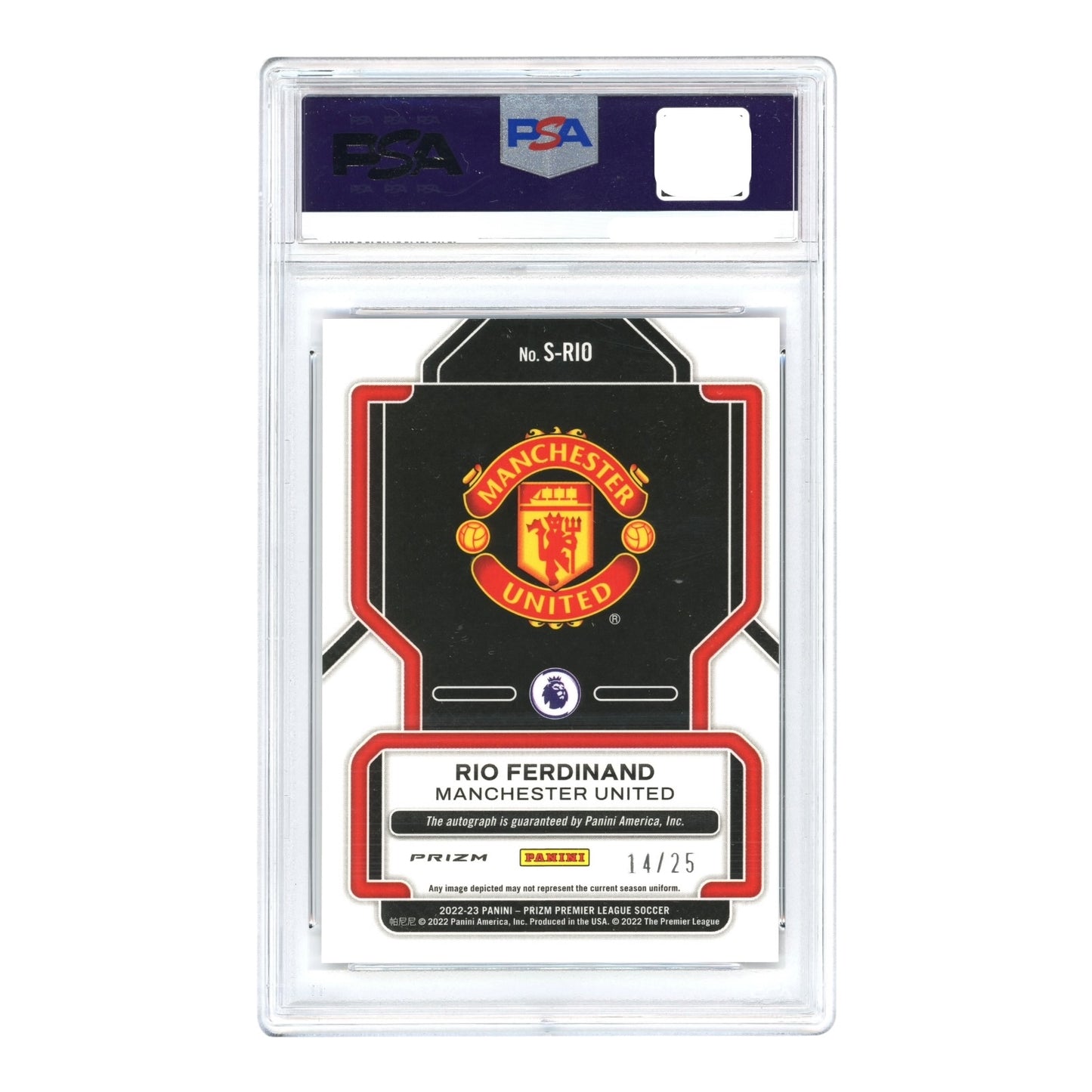 Rio Ferdinand 2022 Prizm English Premier League EPL Auto Purple 14/25 #SRIO PSA 9
