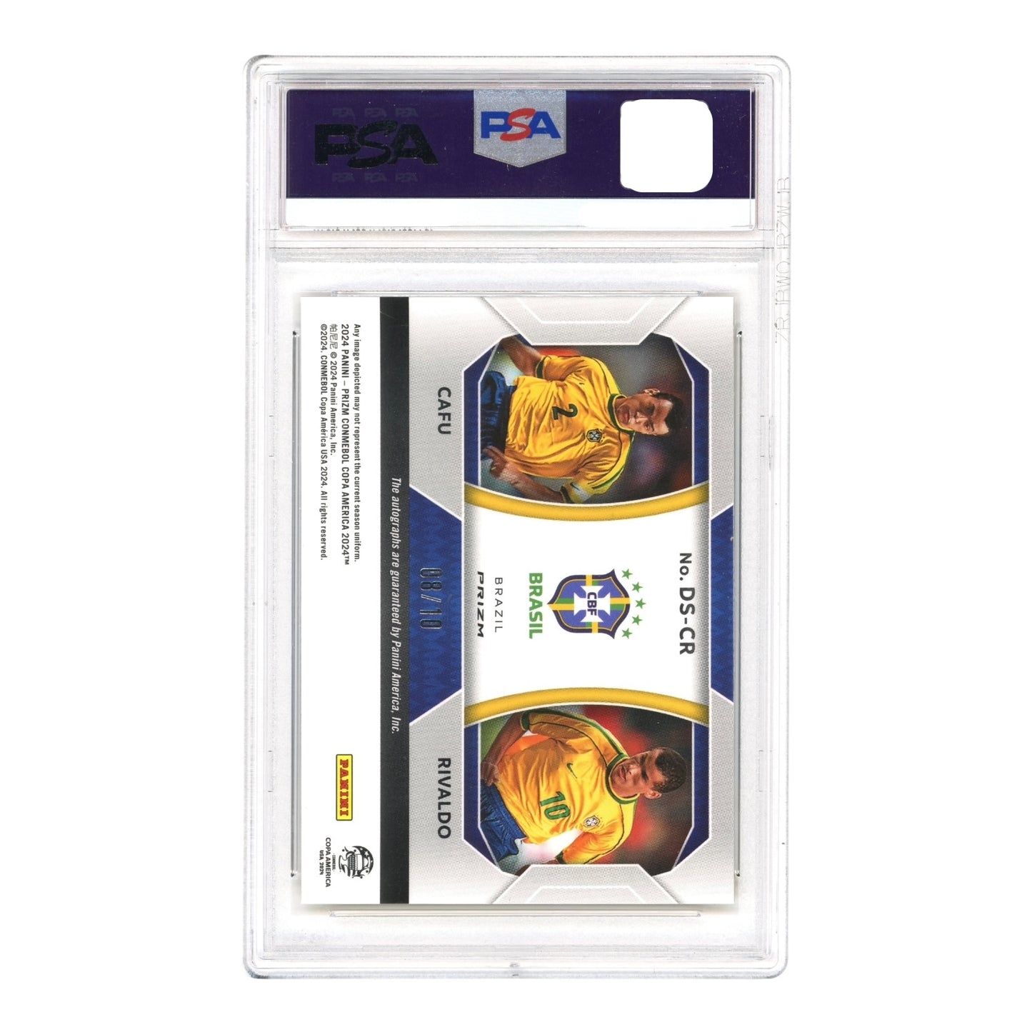 Cafu/Rivaldo 2024 Prizm Copa America Dual Auto Gold 08/10 #DSCR PSA 9