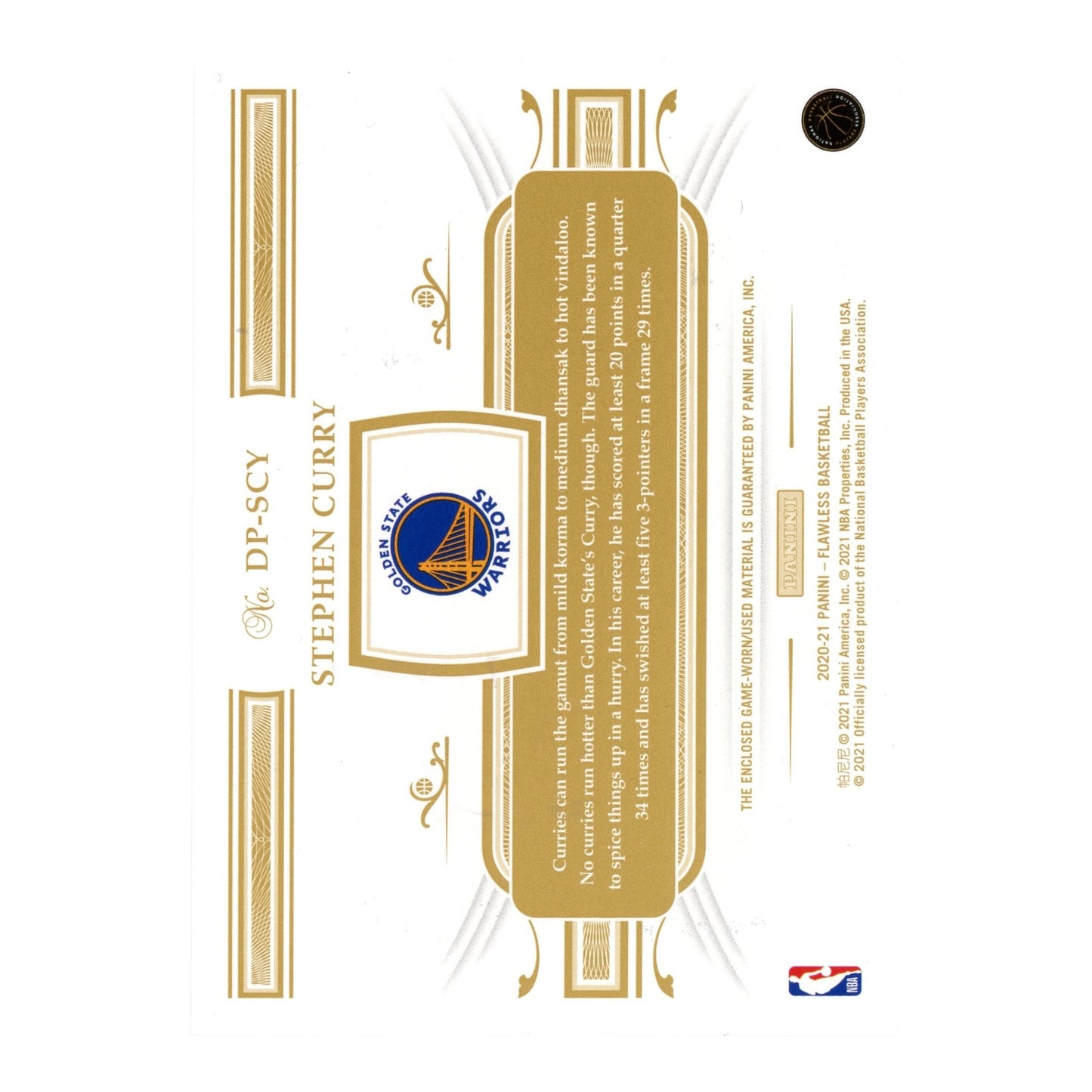 Stephen Curry 2020-21 Flawless Game-Worn/Used Dual Patch 15/20 #DP-SCY