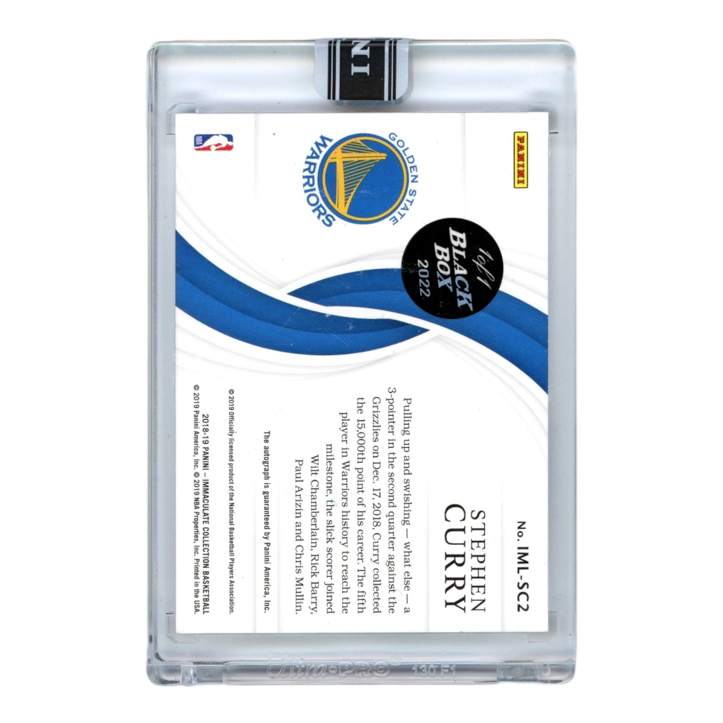 Stephen Curry 2018-19 Immaculate Collection Milestones Auto Black Box 1 of 1 #IML-SC2