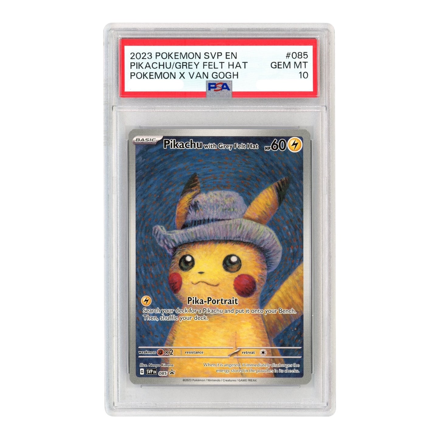 Grey Felt Hat Pikachu 2023 Pokemon English Van Gogh Promo #085 PSA 10