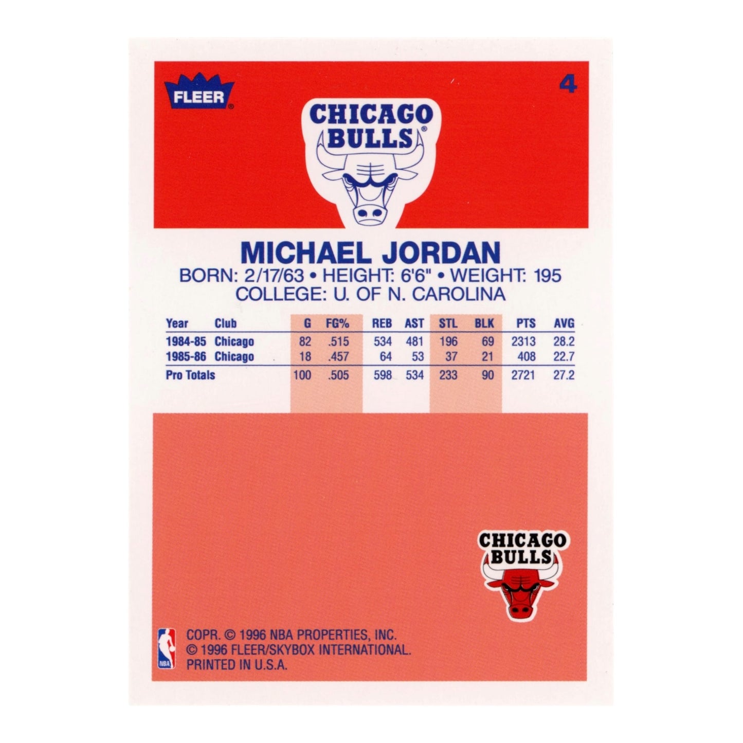 Michael Jordan 1996 Fleer Premier Decade of Excellence #4