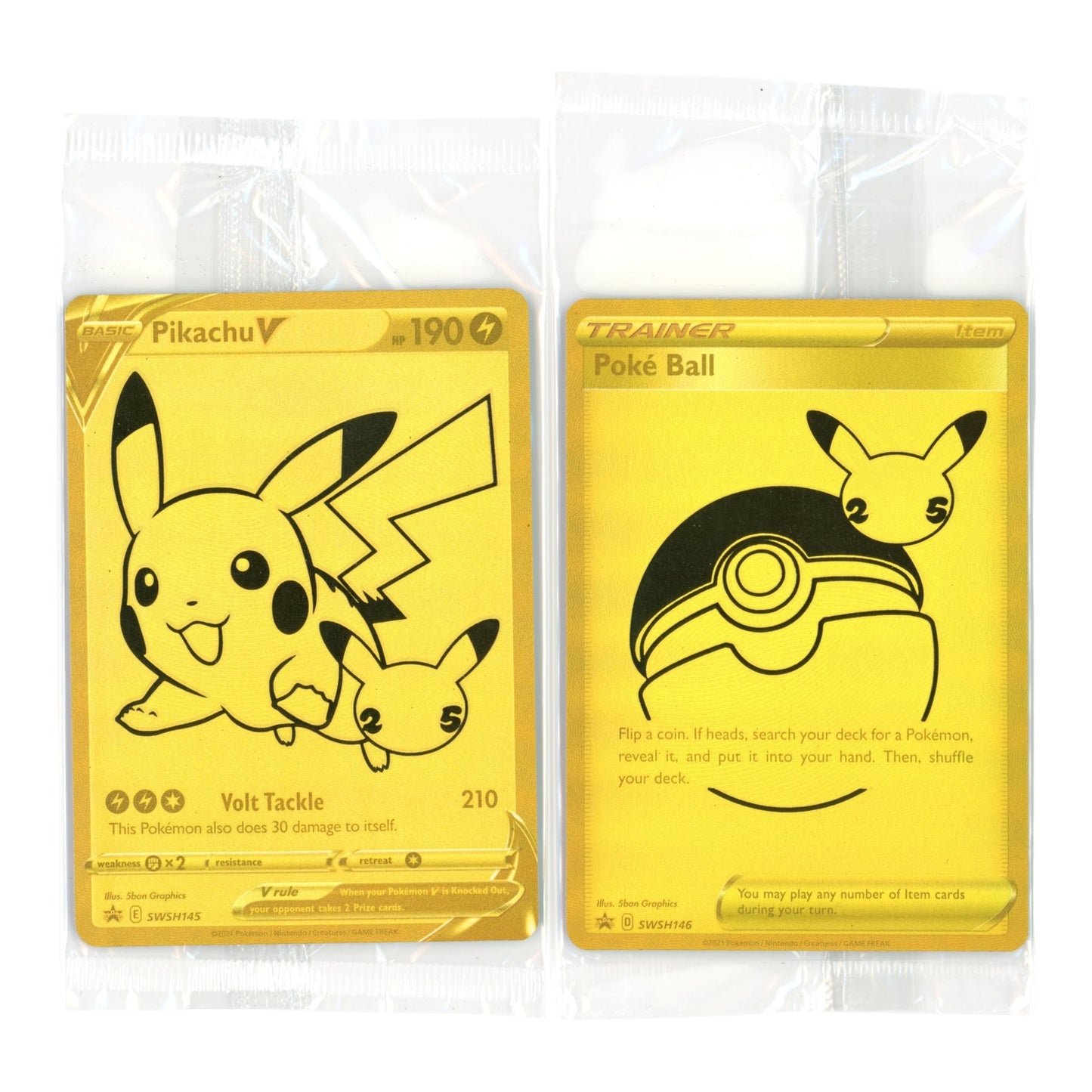 Set Of 2 Pikachu V / Pokeball 2021 Pokemon English Golden Box Promo Sealed Pack