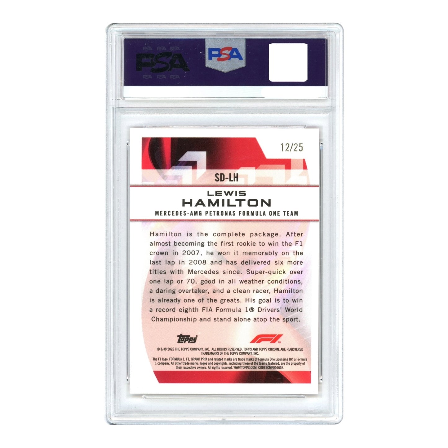 Lewis Hamilton 2022 Topps Chrome Formula 1 F1 Orange Refractor 12/25 #SDLH PSA 10