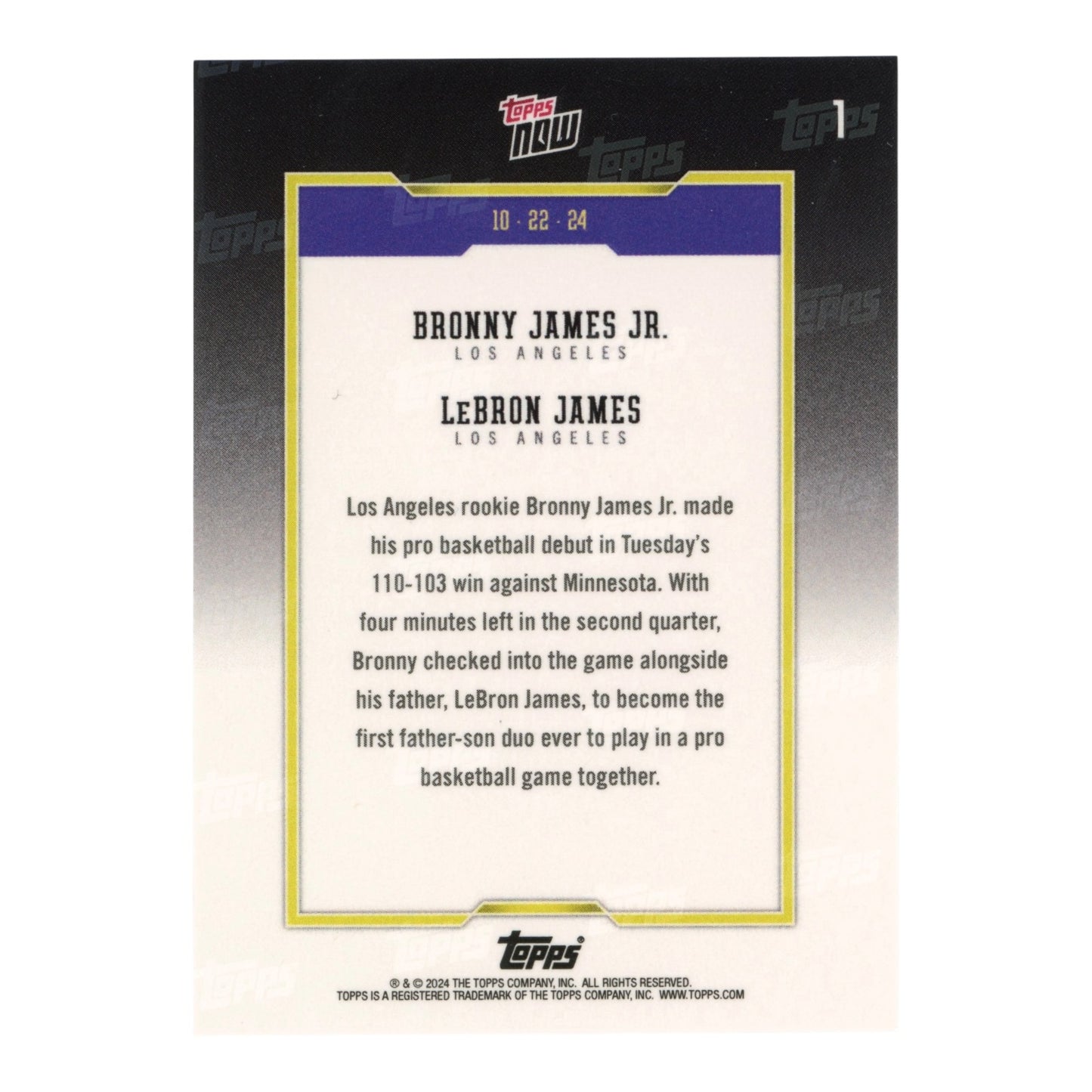 Lebron James/Bronny James 2024 Topps NOW 43/75 #1