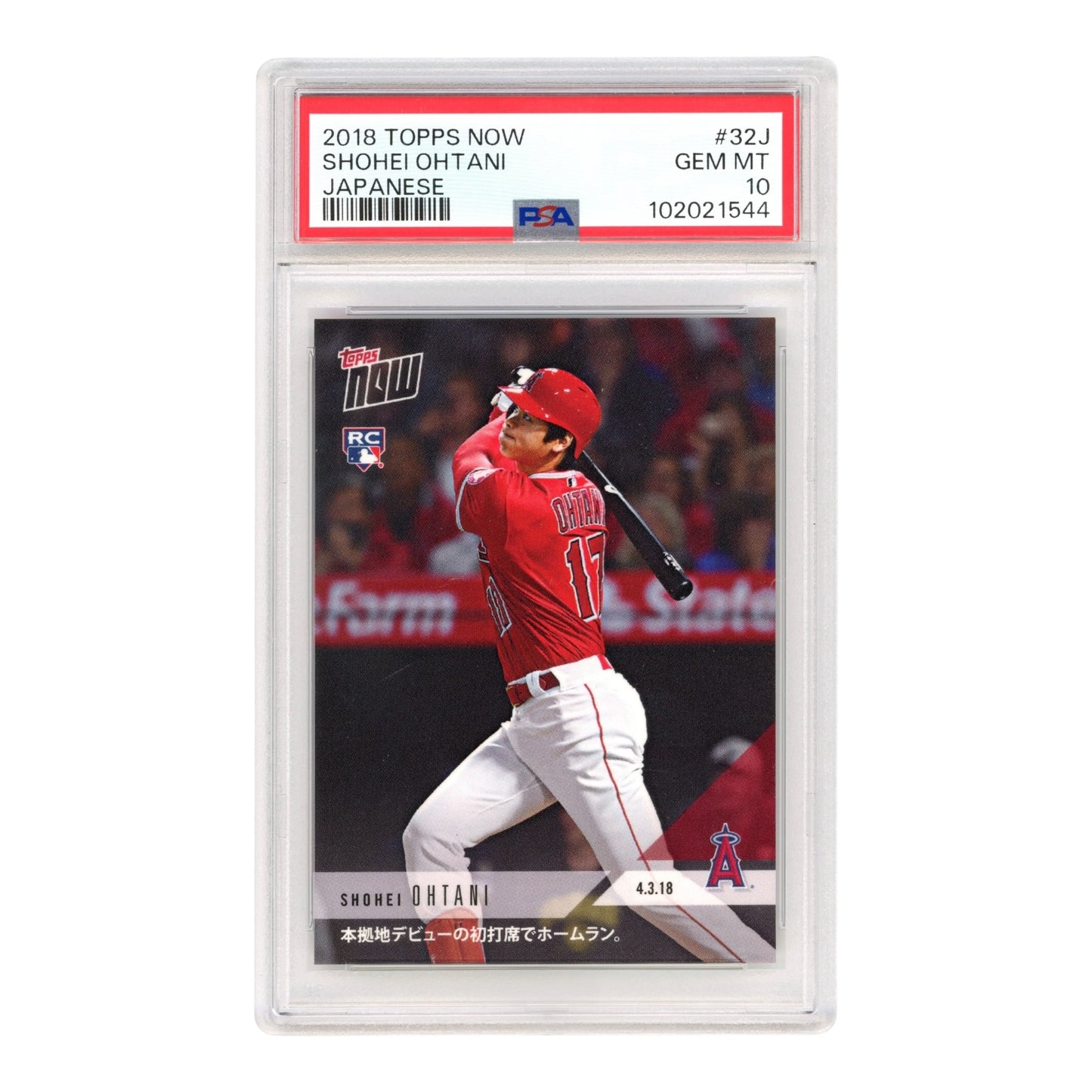 Shohei Ohtani 2018 Topps Now Rookie RC #32J PSA 10