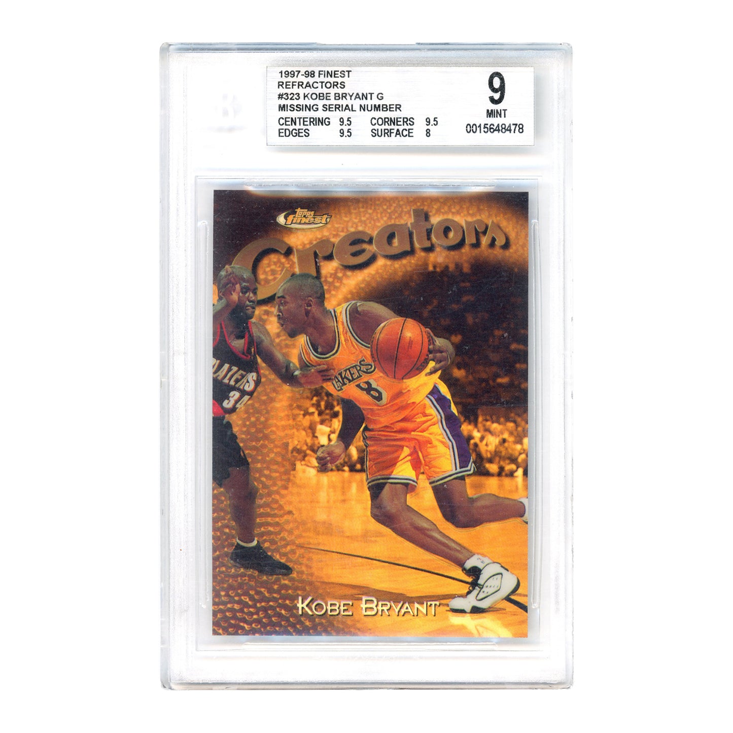 Kobe Bryant 1997-98 Topps Finest Creator Refractors Missing Serial Number /289 #323 BGS 9