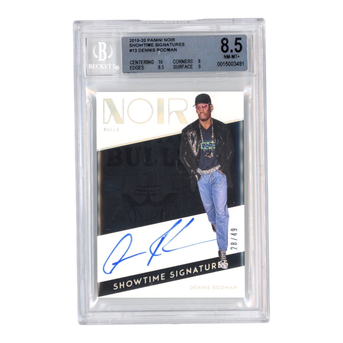 Dennis Rodman 2019-20 Noir Showtime Auto 28/49 #13 BGS 8.5