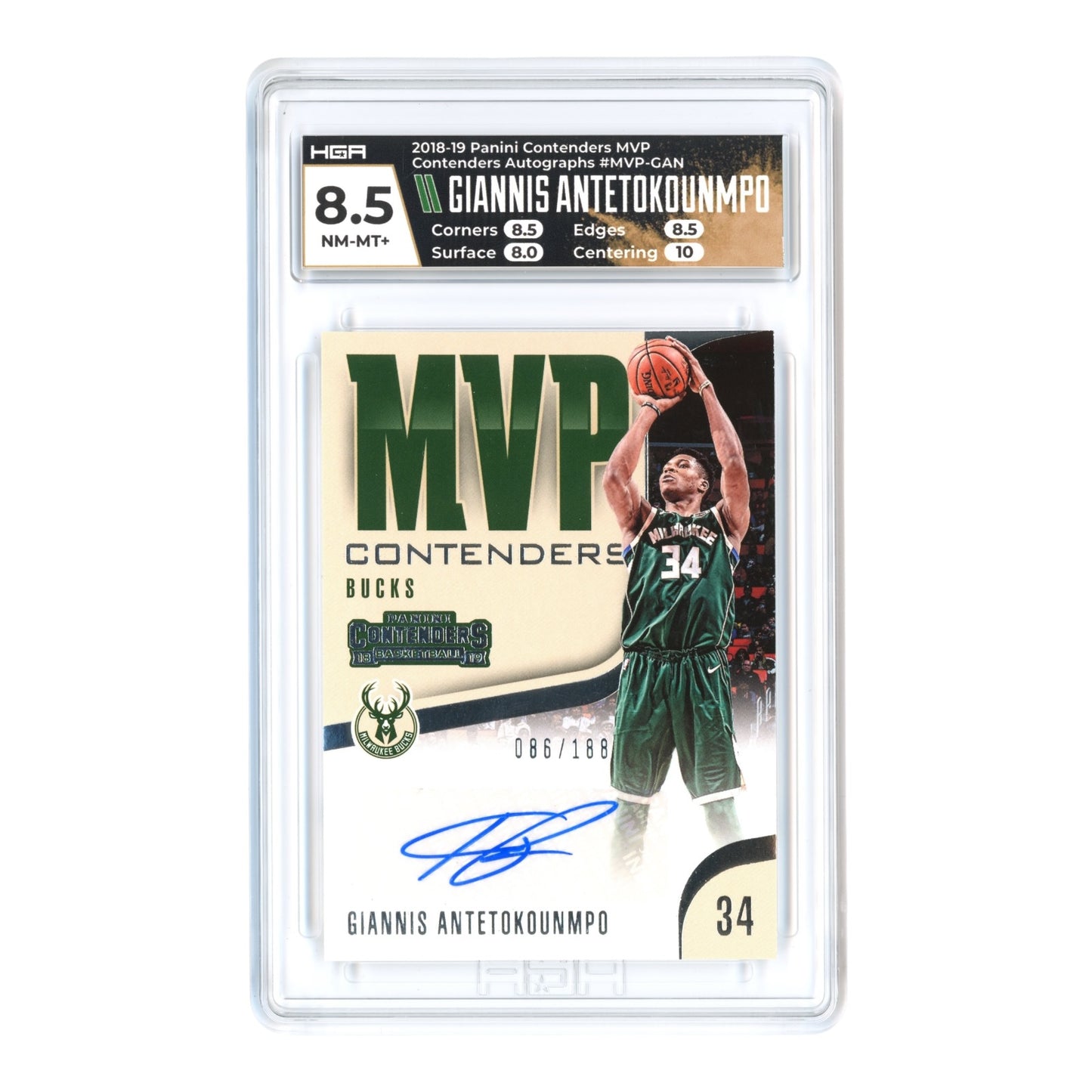 Giannis Antetokounmpo 2018-19 Contenders MVP Auto 086/188 #MVP-GAN HGA 8.5