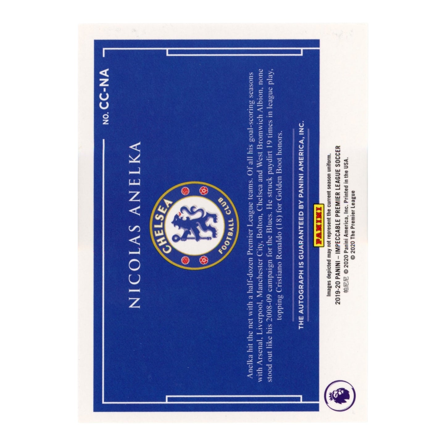 Nicolas Anelka 2019-20 Impeccable Premier League Soccer Canvas Auto 92/99 #CC-NA