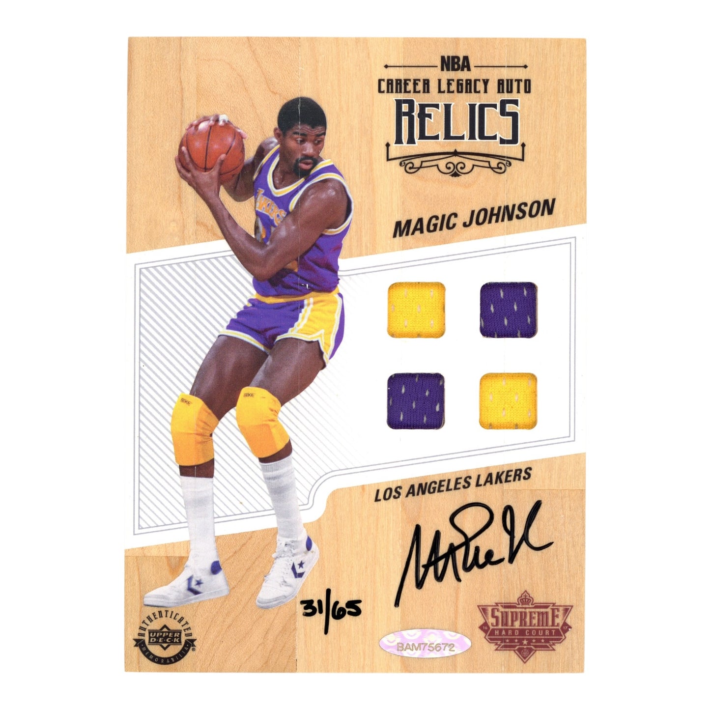 Magic Johnson 2016-17 Upper Deck Supreme Hard Court Quad Jersey Auto 31/65 #CLAR-JO