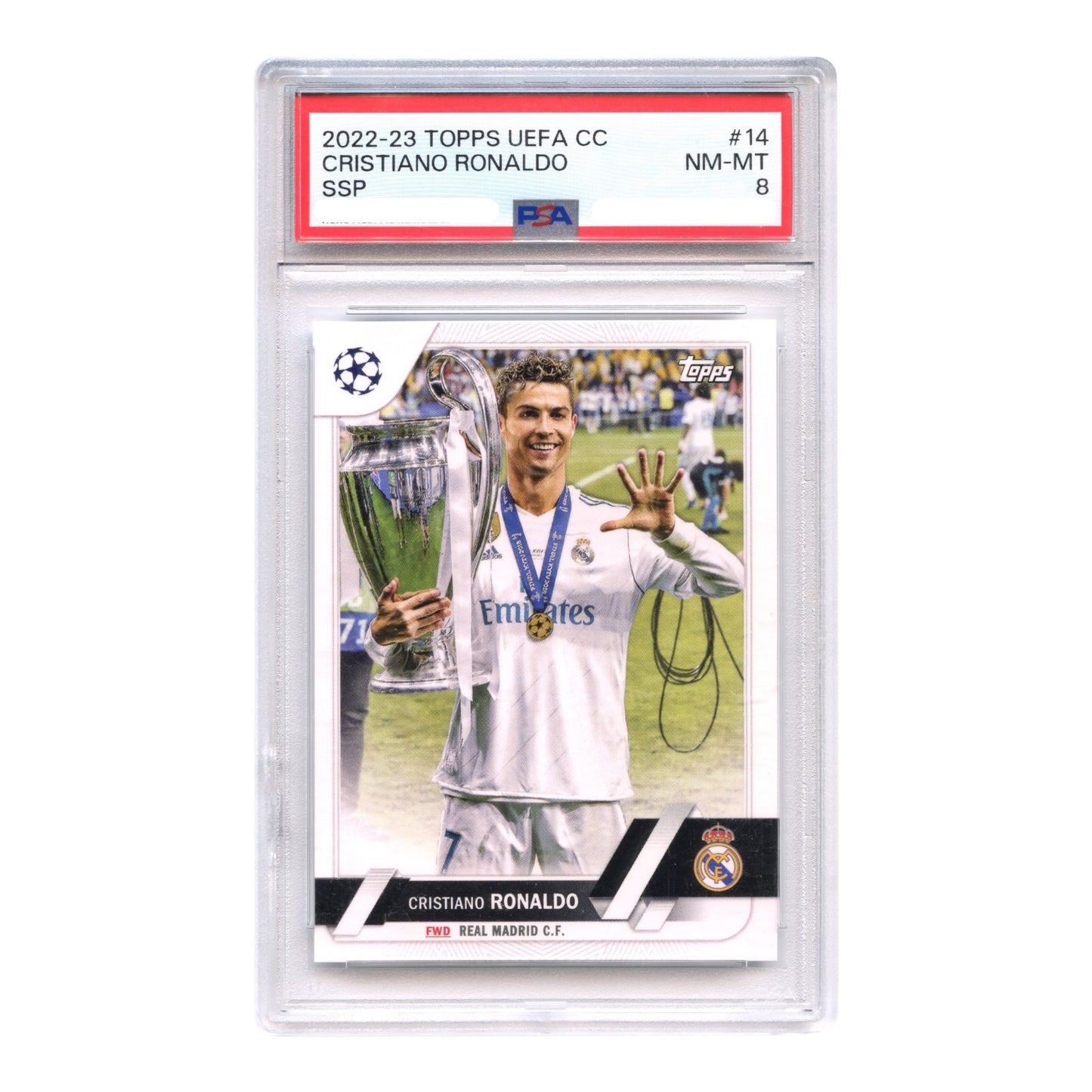 Cristiano Ronaldo 2022-23 Topps UEFA Champions Club SSP #14 PSA 8