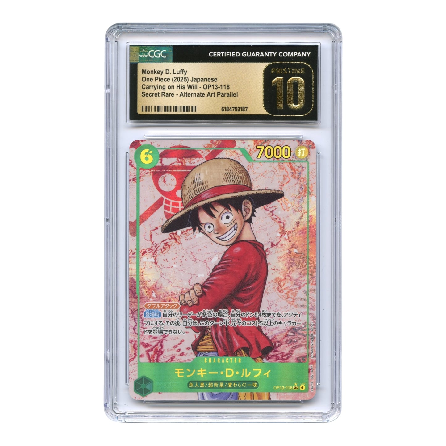 Monkey D.Luffy 2025 One Piece Japanese Alternate Art #OP13-118 CGC Pristine 10