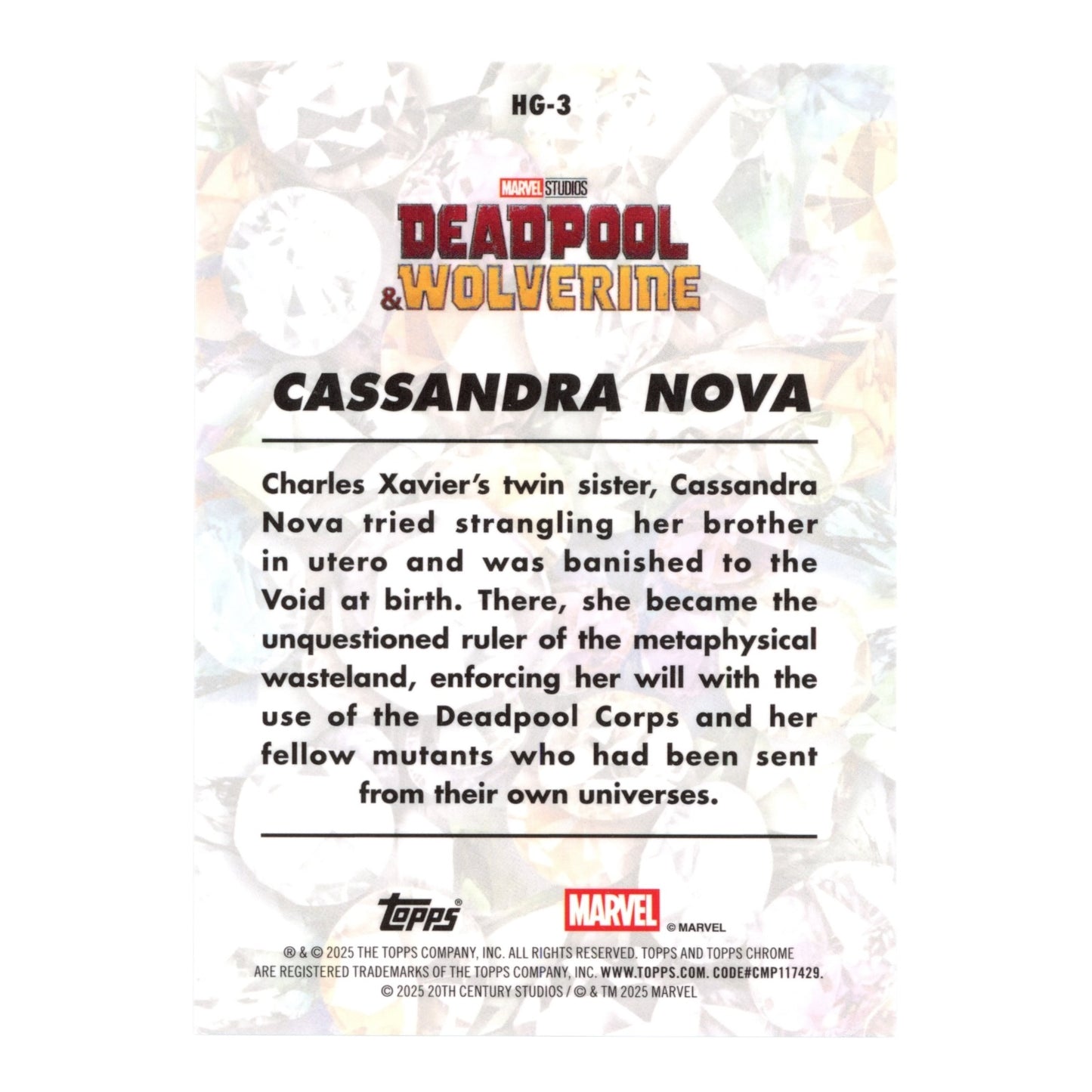Cassandra Nova 2025 Topps Chrome Marvel Deadpool & Wolverine Hidden Gems #HG-3
