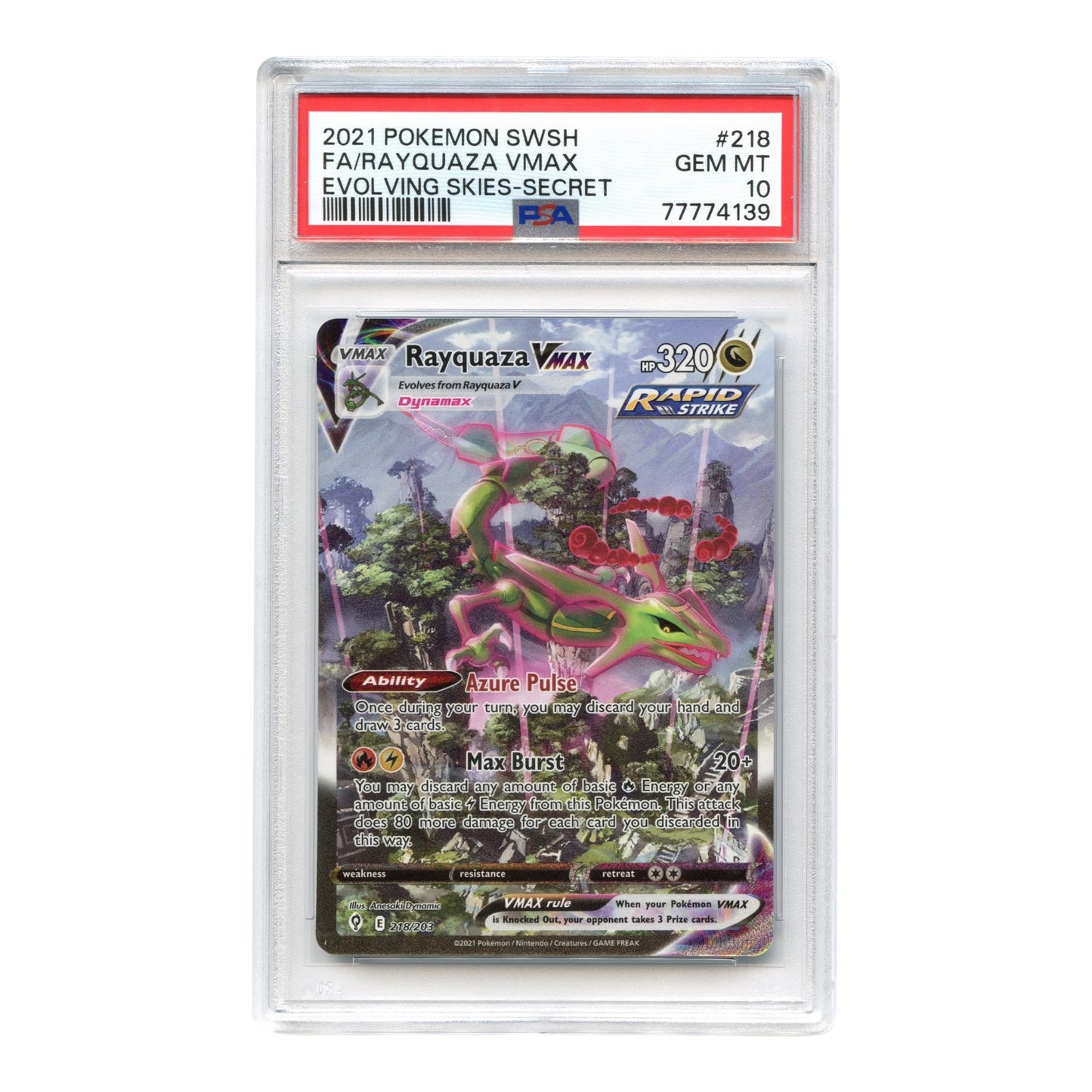 Rayquaza VMAX 2021 Pokemon English Evolving Skies Secret #218 PSA 10