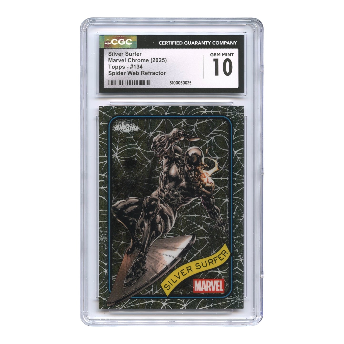Silver Surfer 2025 Marvel Topps Chrome Spider Web Refractor 035/399 #134 CGC 10