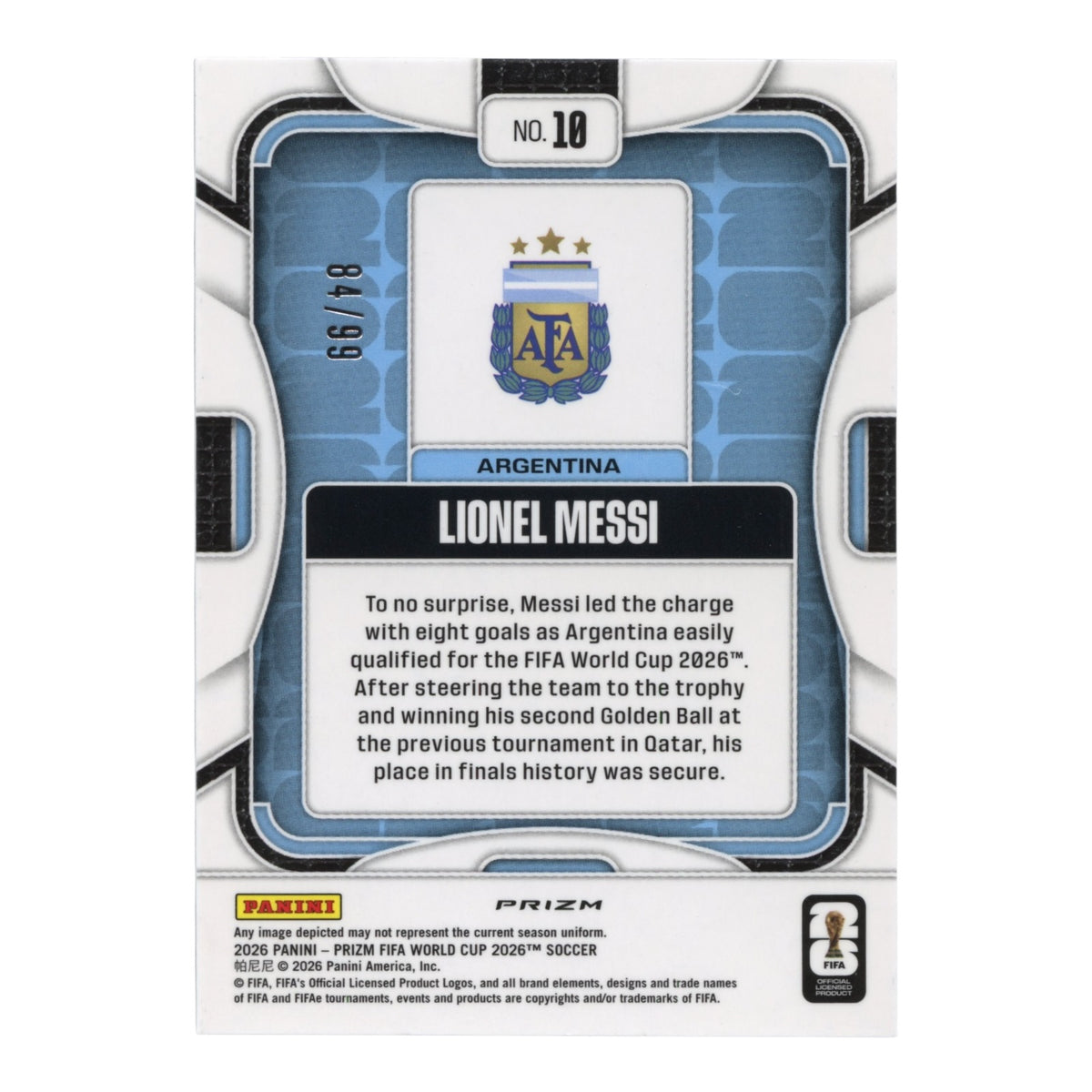 Lionel Messi 2026 Panini Prizm FIFA World Cup Disco Prizm Red 84/99 #10
