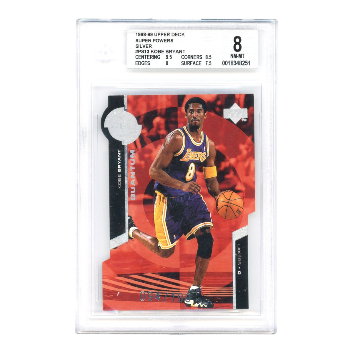 Kobe Bryant 1998-99 Upper Deck Super Power Silver 94/100 #PS13 BGS 8