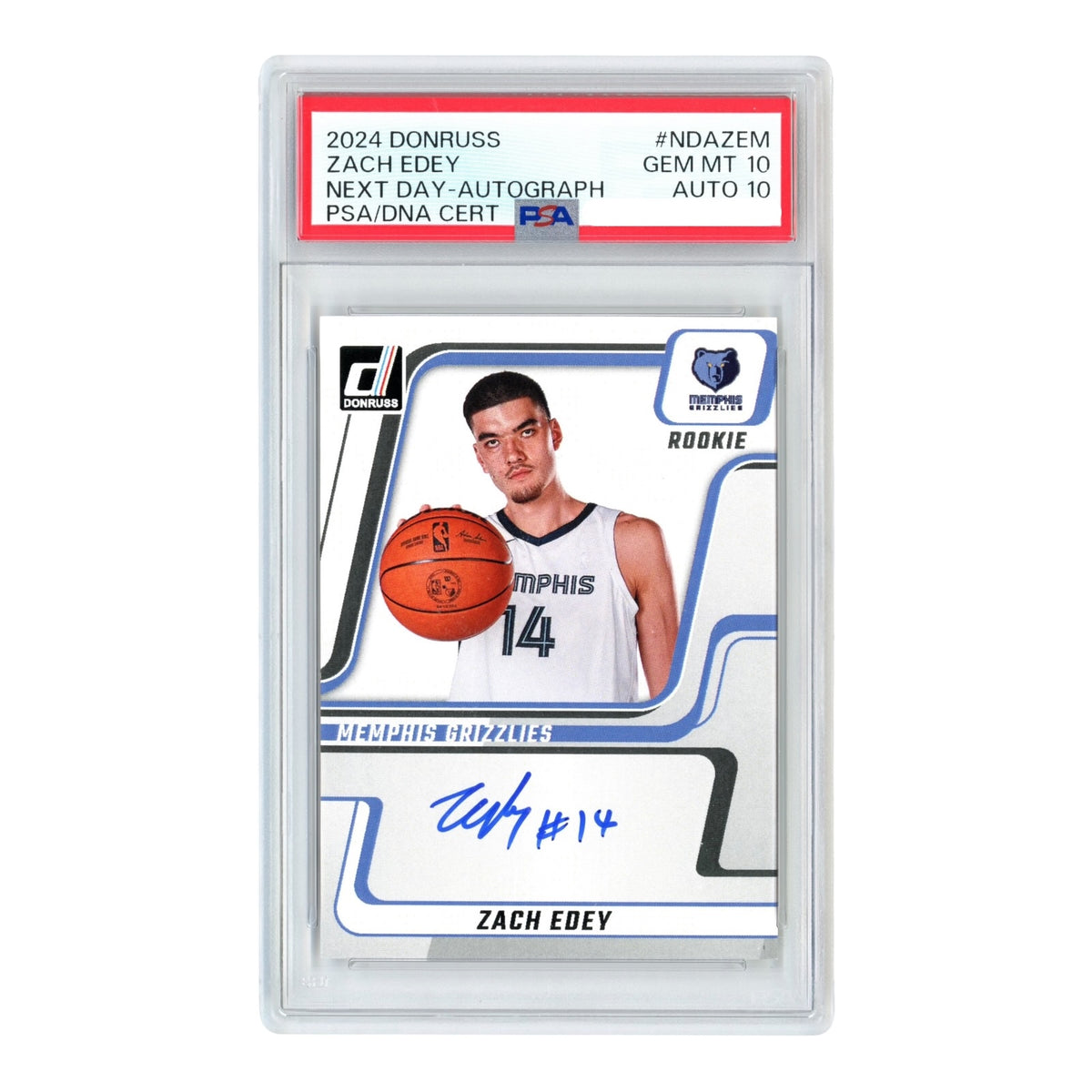Zach Edey 2024 Panini Donruss Next Day Auto Rookie RC #NDAZEM PSA 10 Auto 10