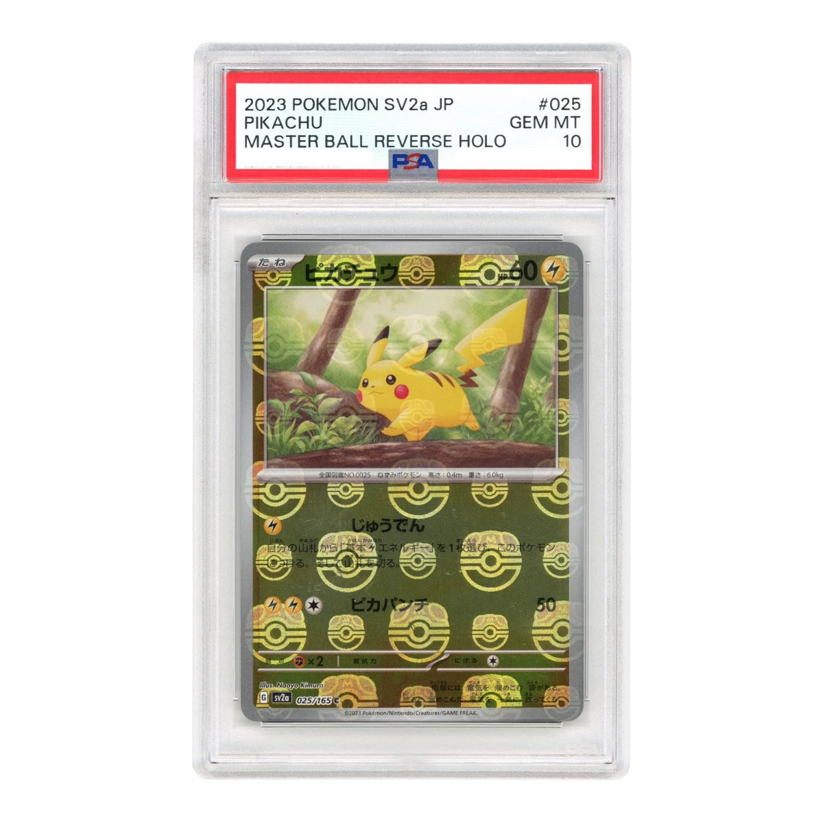 Pikachu 2023 Pokemon Japanese Sv2a Master Reverse Ball Holo #025 PSA 10