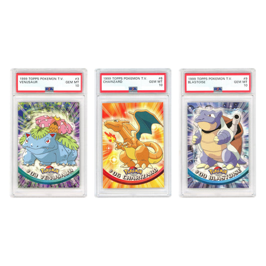 Set Of 3 Charizard/Venusaur/Blastoise 1999 Topps Pokemon T.V. 3/6/9 PSA 10