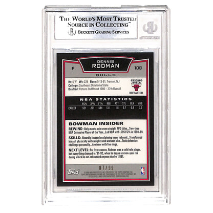 Dennis Rodman 2008-09  Bowman Chrome Blue Refractor 87/99 #108 BGS 9