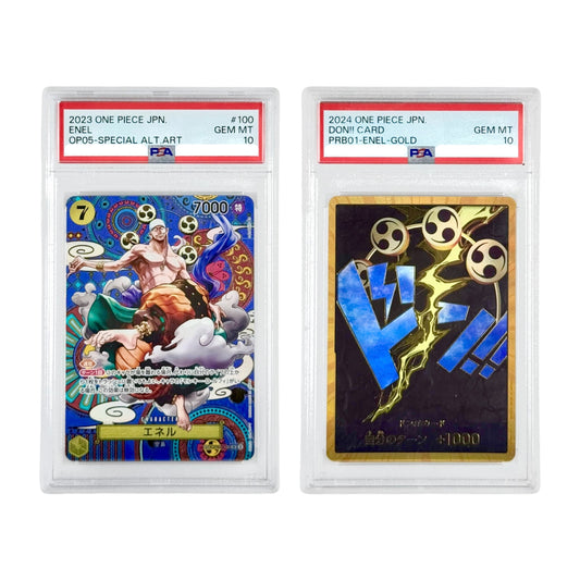 Set of 2 One Piece Japanese Enel / Don!! Card Gold PSA 10