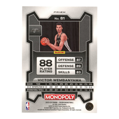 Victor Wembanyama 2024 Prizm Monopoly Free Parking Rookie RC #81