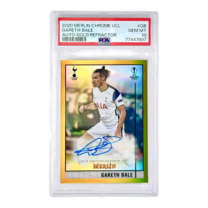 Gareth Bale 2020 Topps Chrome Merlin UCL Gold Refractor Auto 28/50 #GB PSA 10
