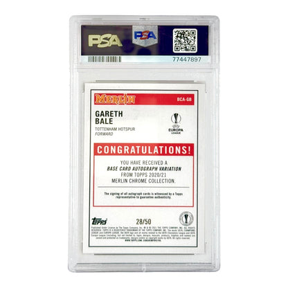 Gareth Bale 2020 Topps Chrome Merlin UCL Gold Refractor Auto 28/50 #GB PSA 10