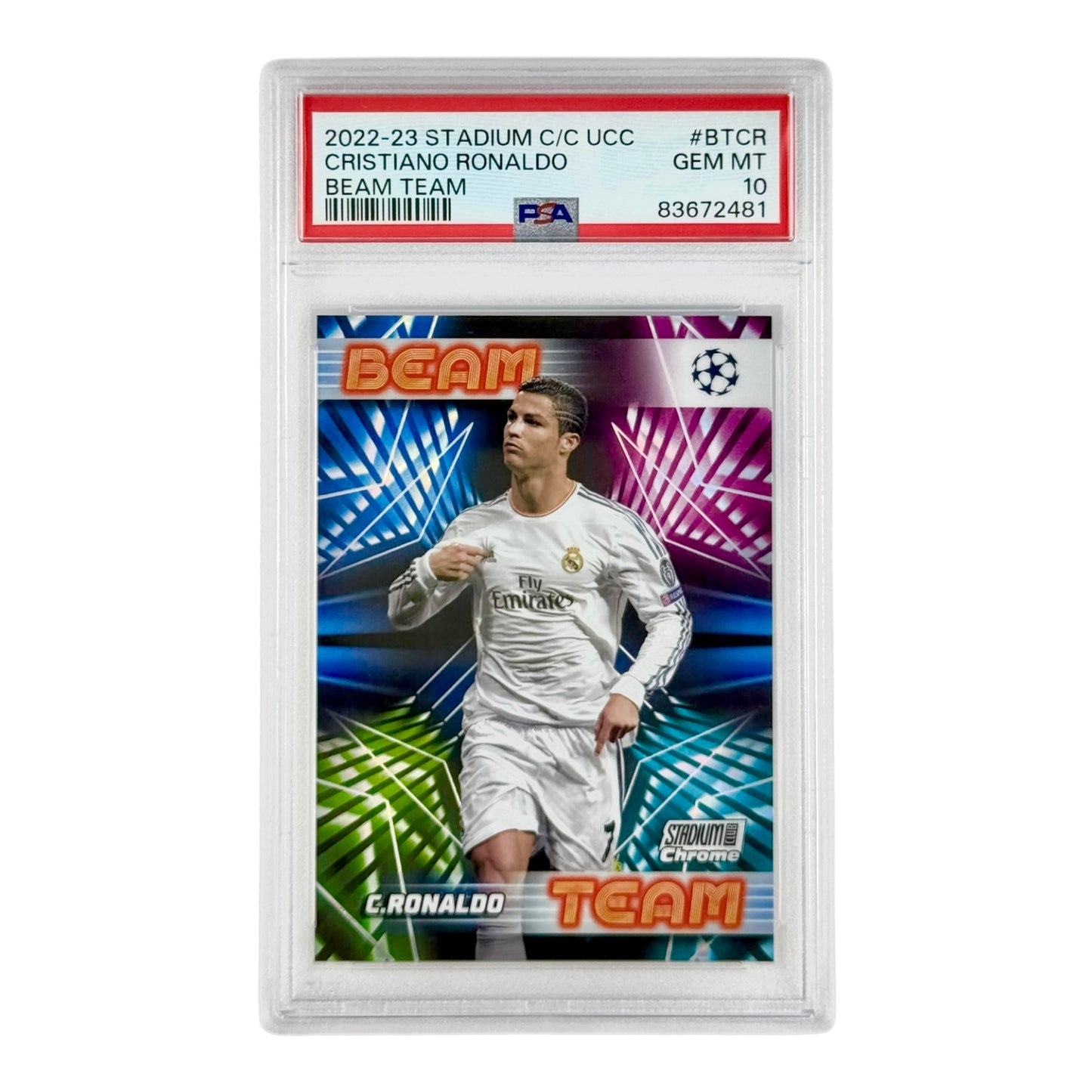 Cristiano Ronaldo 2023-24 Topps Chrome Stadium UCC Beam Team #BTCR PSA 10