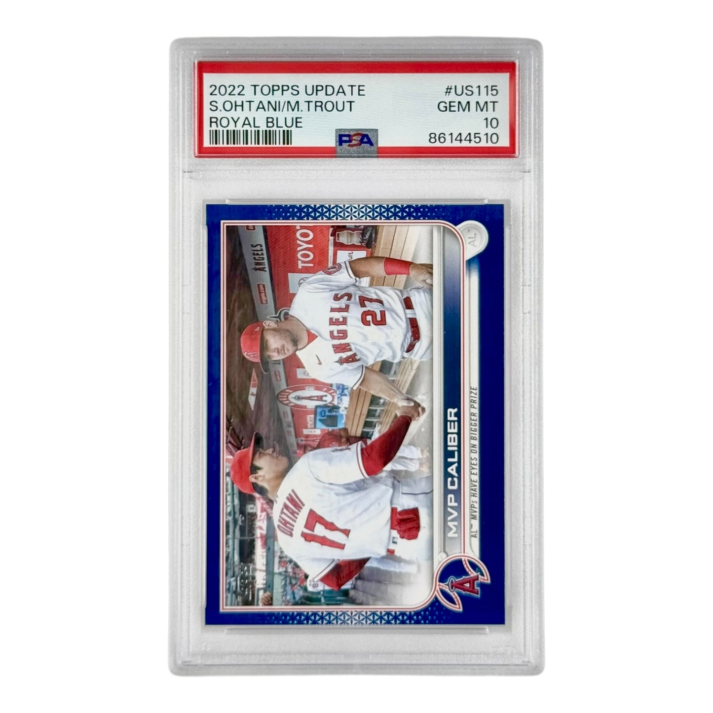 Shohei Ohtani/Mike Trout 2022 Topps Update Veteran Combos Royal Blue #US115 PSA 10
