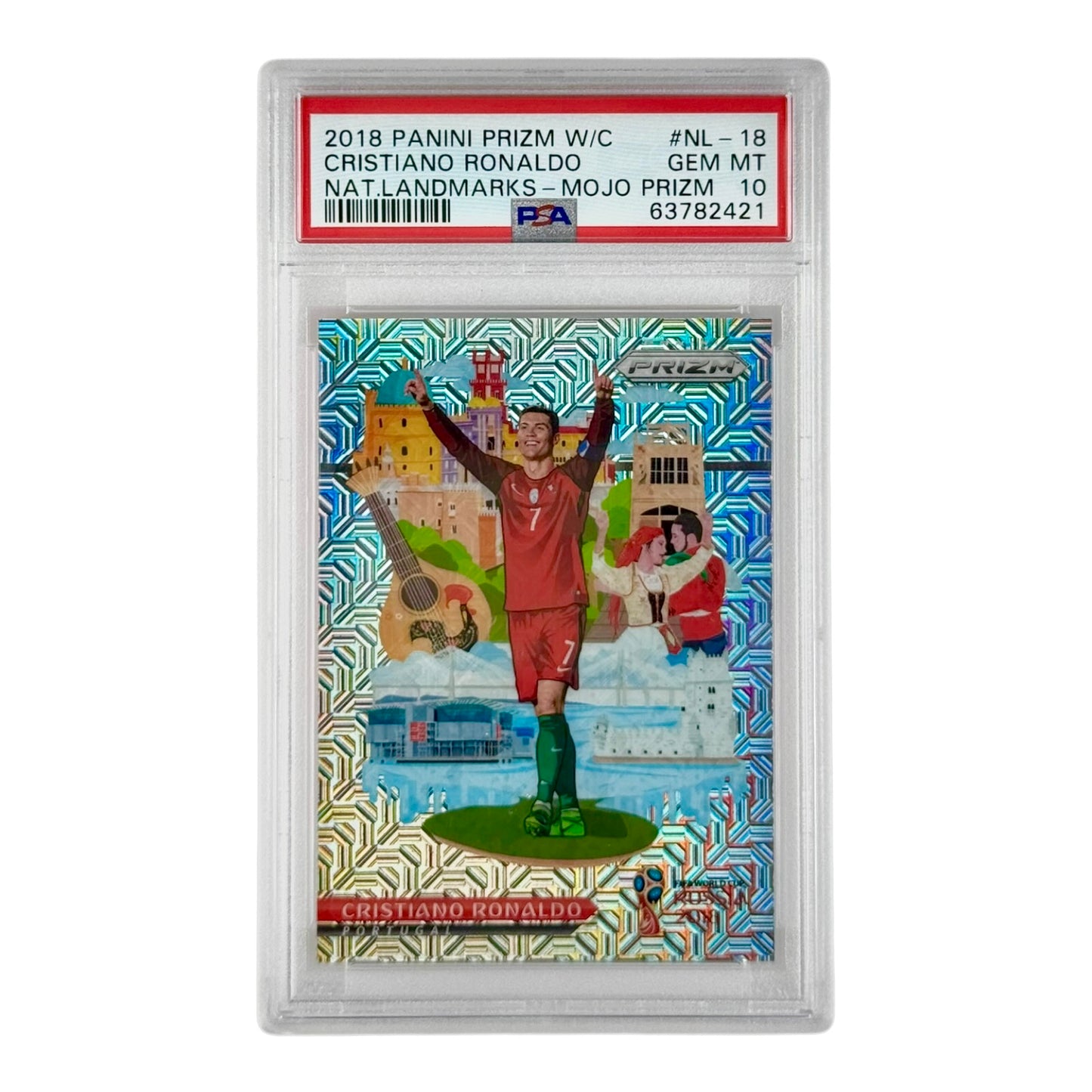 Cristiano Ronaldo 2018 Prizm World Cup National Landmarks Mojo 03/25 #NL-18 PSA 10