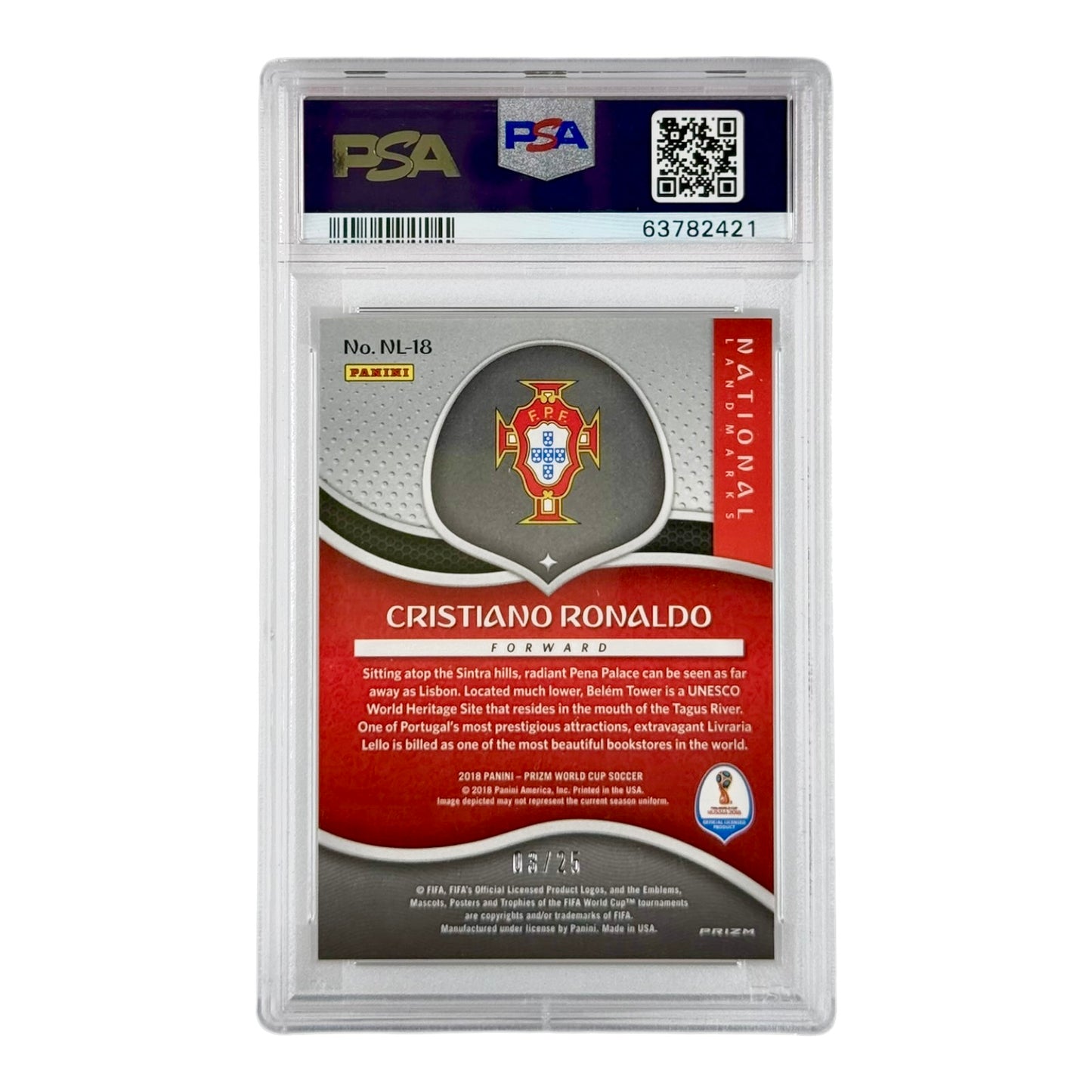 Cristiano Ronaldo 2018 Prizm World Cup National Landmarks Mojo 03/25 #NL-18 PSA 10
