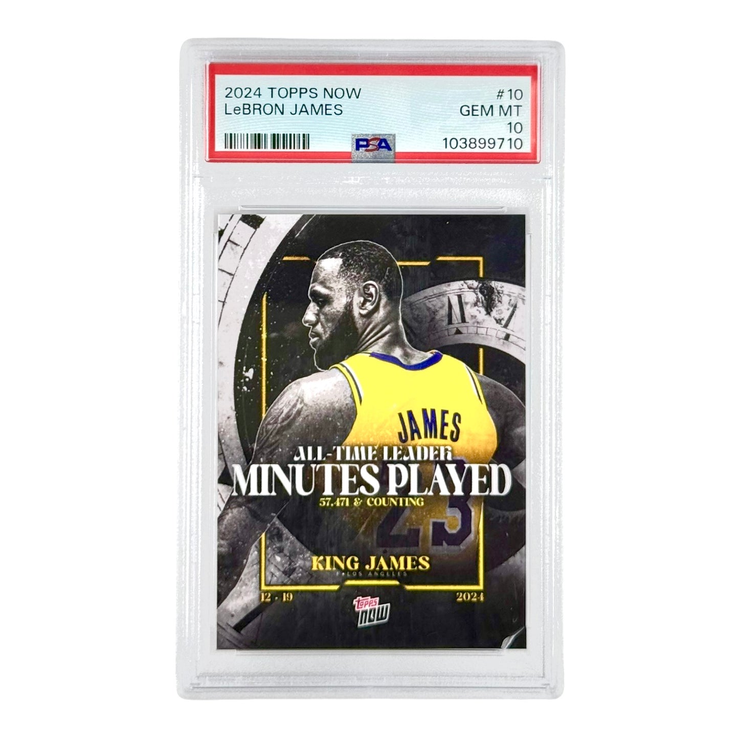 Lebron James 2024 Topps Now Minutes Played All Time Leader #10 PSA 10
