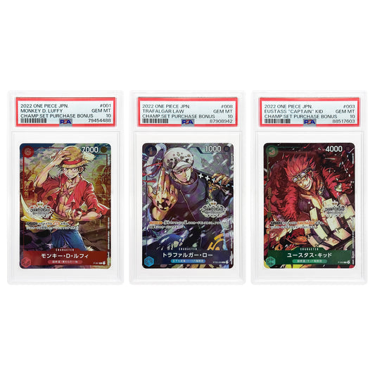 Set of 3 2022 One Piece Japanese Champion Set Purchase Bonus Promo #001/003/008 PSA 10