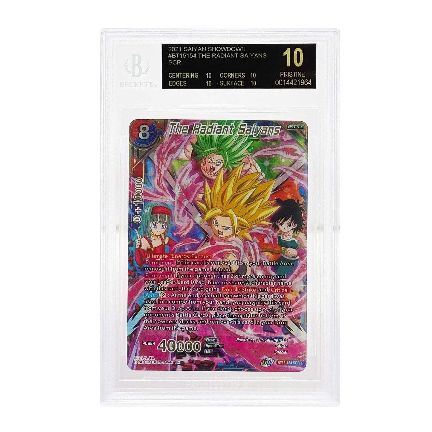 Set of 4 2021 Dragonball Super BT15 SCR BGS 10 BGS Pristine Black Label