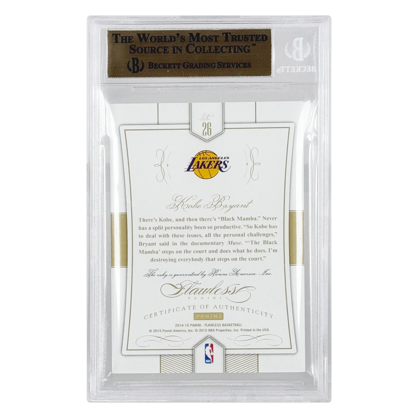 Kobe Bryant 2014-15 Panini Flawless Ruby 12/15 #26 BGS 9.5