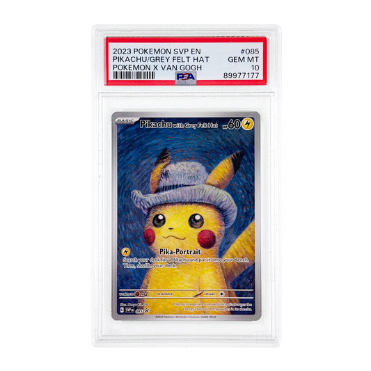 Pikachu 2023 Pokemon English Grey Felt Hat Van Gogh Promo #085 PSA 10 (Frame Included)