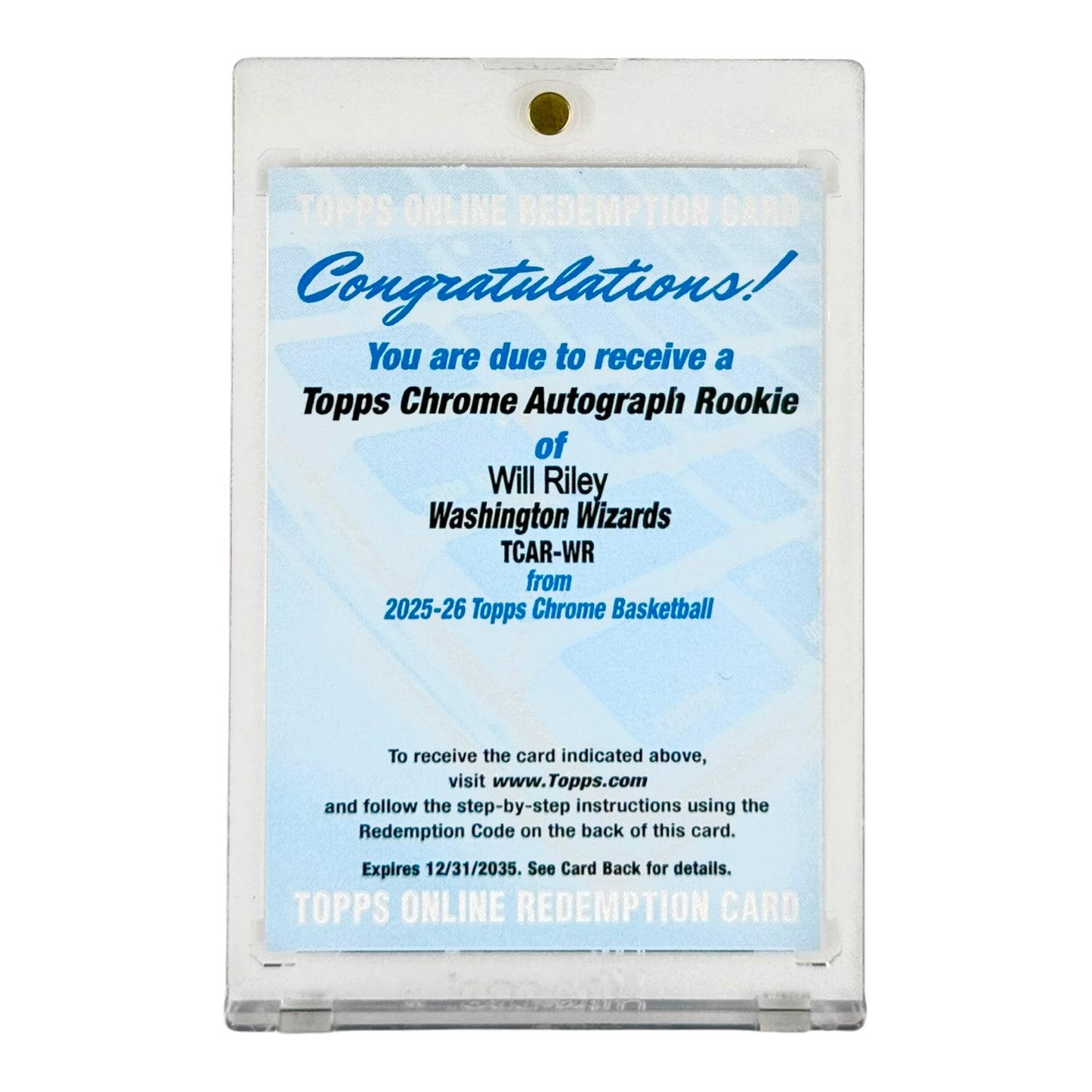 Will Riley 2025-26 Topps Chrome Rookie RC Auto Online Redemption Card #TACR-WR