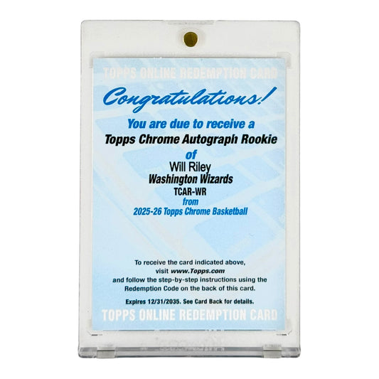 Will Riley 2025-26 Topps Chrome Rookie RC Auto Online Redemption Card #TACR-WR
