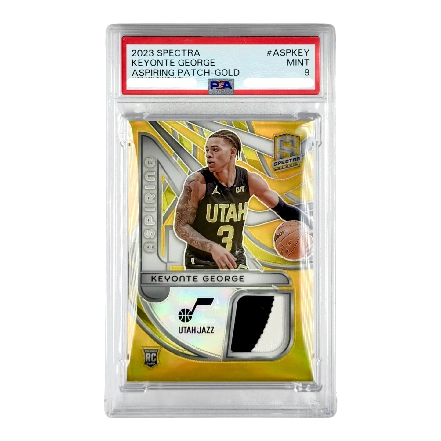 Keyonte George 2023 Spectra Rookie Patch Auto RPA Aspiring Gold 03/10 RC #ASPKEY PSA 9