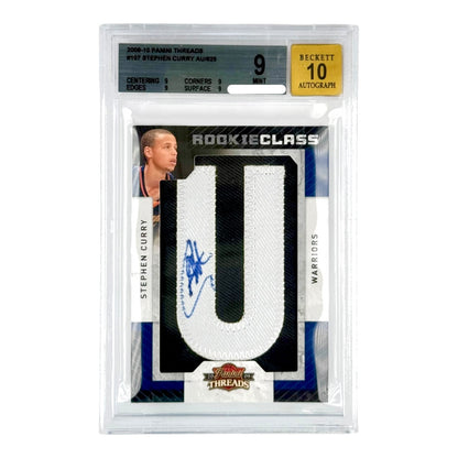 Stephen Curry 2009-10 Threads Rookie Class Letter Patch Auto 197/625 Rookie RC #107 BGS 9 Auto 10