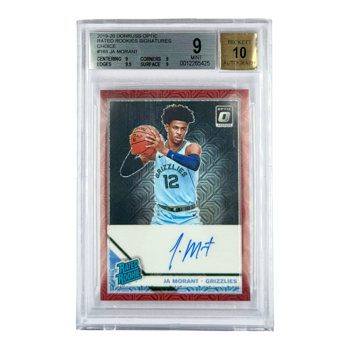 Ja Morant 2019-20 Panini Donruss Optic Choice Red Rookie RC Auto #168 BGS 9 Auto 10