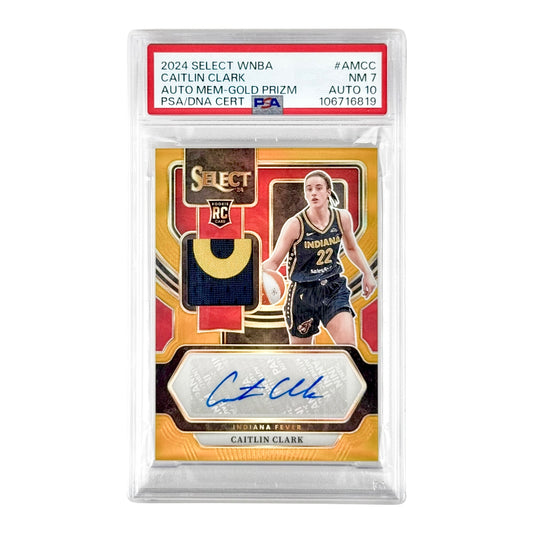 Caitlin Clark 2024 Select WNBA Rookie RC Patch Auto Gold 7/10 RPA #AMCC PSA 7 Auto 10