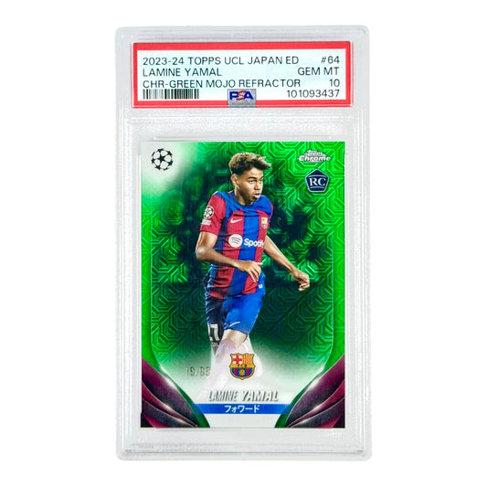 Lamine Yamal 2023-24 Topps Chrome UCL Japan Edition Rookie RC Green Mojo Refractor 19/99 #64 PSA 10