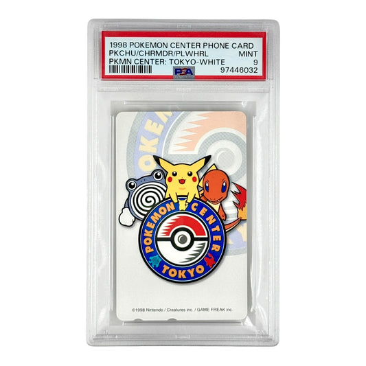 Pikachu/Charmendar/Whirlpool 1998 Pokemon Center Promo Phone Card White PSA 9