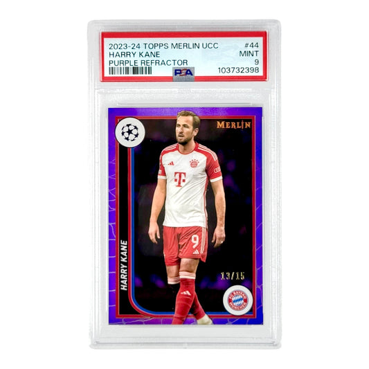 Harry Kane 2023-24 Topps Merlin Soccer UCC Purple Refractor 13/15 #44 PSA 9