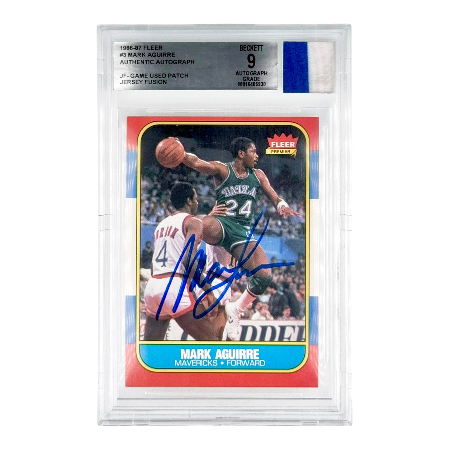 Mark Aguirre 1986-87 Fleer Game Used Patch BGS Auto 9